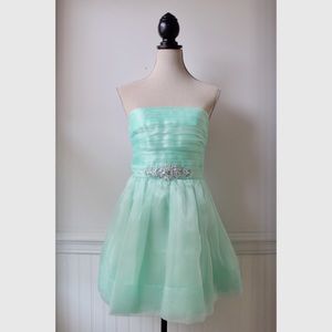 B. Darlin Strapless Mint Dress w/Embellished Waist